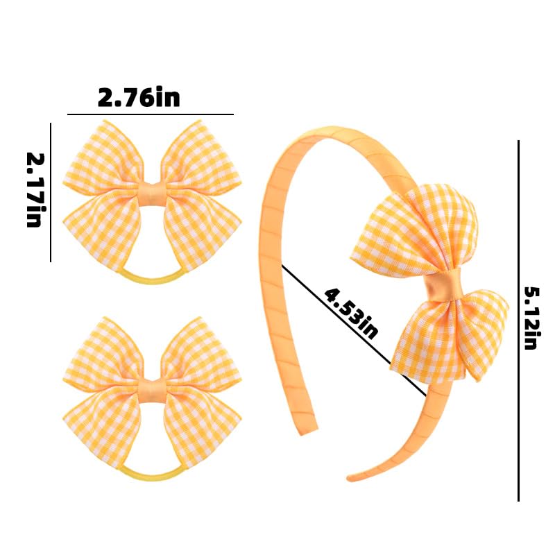 Sudaporn Yellow Plaid Bow Headband & Hair Ties Set for Girls