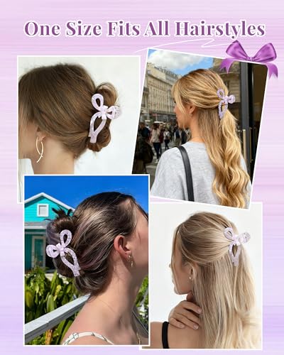 ACECHA 2 Pack Cute Bow Hair Claw Clips, Acrylic Sparkly Non-Slip Hair Clips
