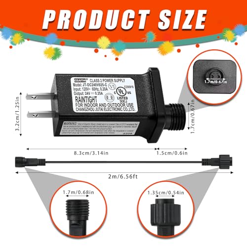24V 0.25A LED Power Supply with Extension Cord for Holiday Lighting