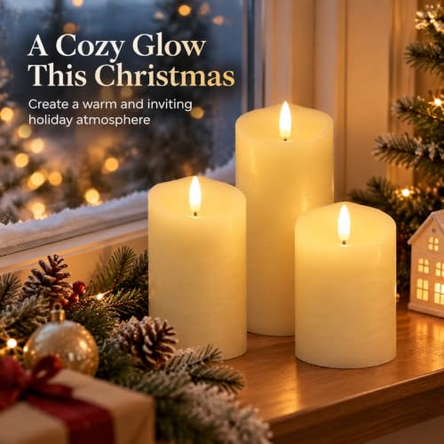 Ivory White Flameless Candles with Remote, Flickering Battery-Powered Set