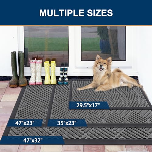 Smiry Grey Natural Rubber Front Door Mat 29.5x17 Inch - Non-Slip