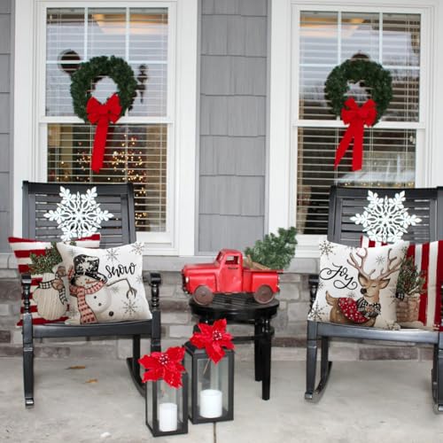 RABUSOFA Waterproof Christmas Pillow Covers Set of 4 - Red, 18x18 Inch
