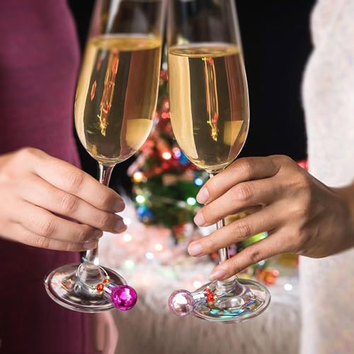 16 Pcs Christmas Ball Wine Glass Charms Drink Markers Rings for Holiday Parties