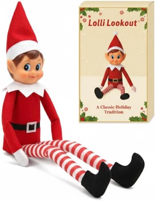Lolli Lookout™ Holiday Elf - 14” Nostalgic Christmas Decoration in Gift Box | Festive Shelf Sitter Décor