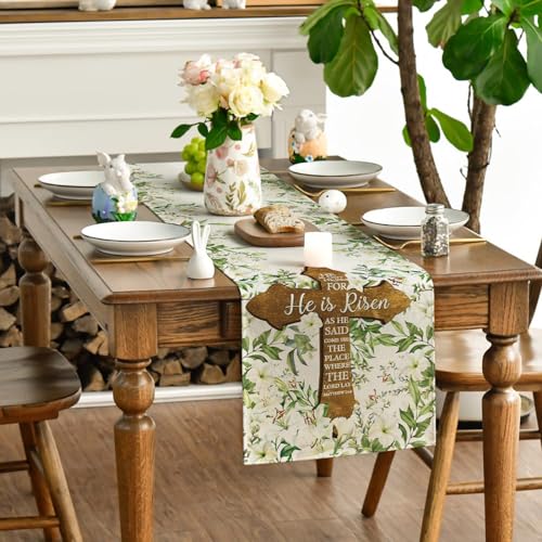 Easter Table Runner - He Is Risen Watercolor Religious Decor 13x72 in