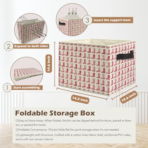 Collapsible Western Pink Cowgirl Boots Storage Box Bin - Western-6