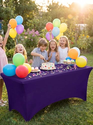 Utopia Kitchen Purple Spandex Table Cloth 2 Pack for 6FT Tables
