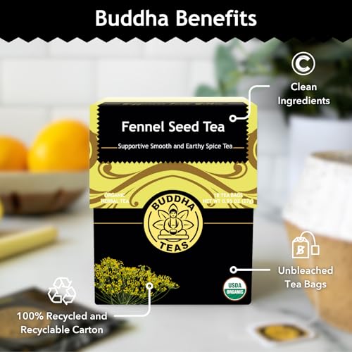 Buddha Teas Organic Fennel Seed Tea - Caffeine-Free Herbal Tea, 18 Bags