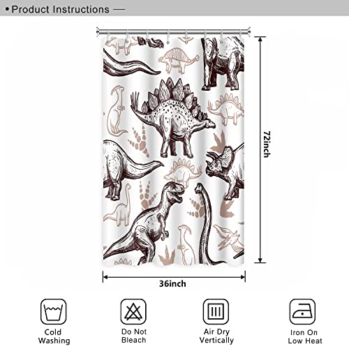 Dinosaur World Sketch Shower Curtain - Waterproof Polyester, 36x72 Inch Tan