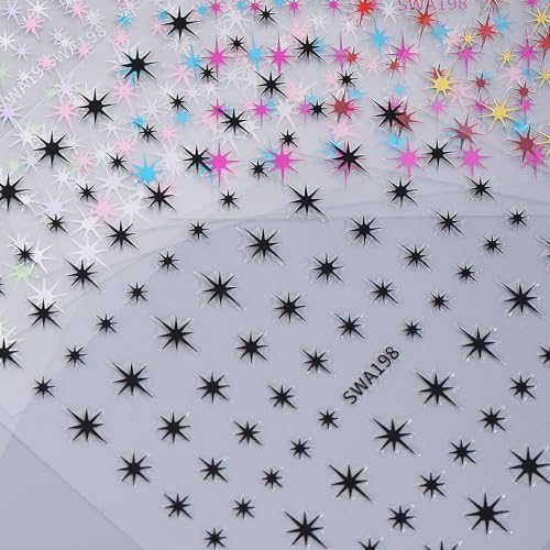 Metallic Star Nail Stickers 10 Sheets Self-Adhesive Holographic Y2K Nail Decals