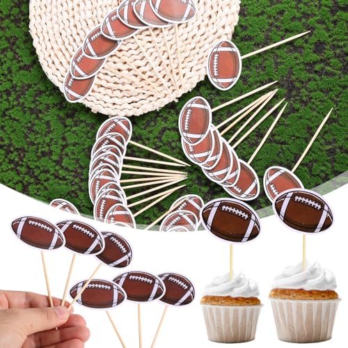 40pcs Rugby Ball Cupcake Toppers - Sports Themed Cake Decorations