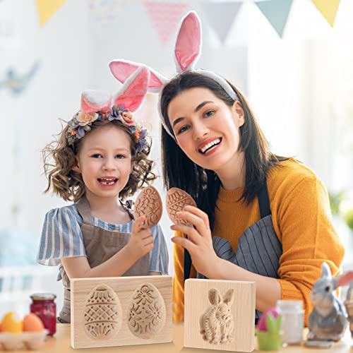 Carved Wooden Cookie Mold Set - Bunny & Easter Egg Designs, 2 Pcs