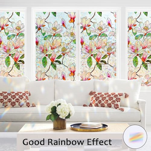 Stained Glass Window Privacy Film - 3D Rainbow Effect, UV Blocking, 17.5"x78.7"