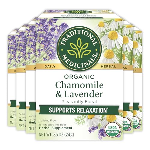 Traditional Medicinals Organic Chamomile & Lavender Tea Bags Pack of 3 - 32 Count Each, Caffeine-Free, USDA Certified Organic