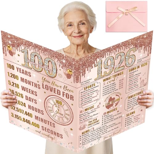 Turypaty Giant 100th Birthday Card - Vintage Pink Gold Design