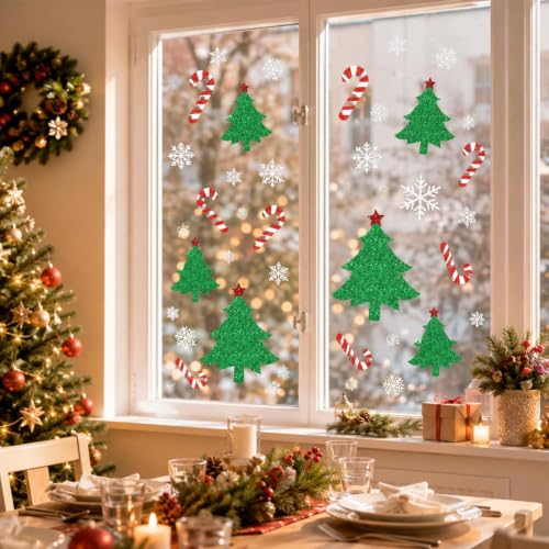 Glitter Fall Halloween Christmas Window Clings - 9 Sheets Decorative Holiday Stickers