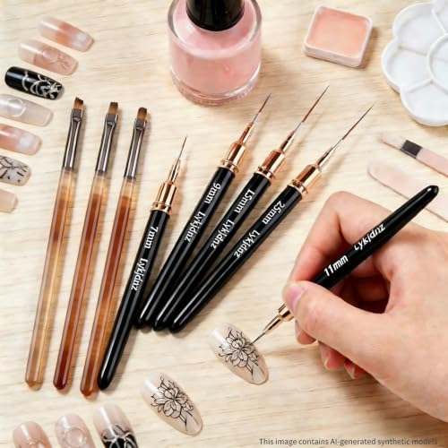8-Piece Nail Art Brush Set with Fine Liners and Gel Builder Brushes