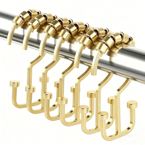 BBV Rust Resistant Metal Shower Curtain Hooks - 12 Pcs Gold