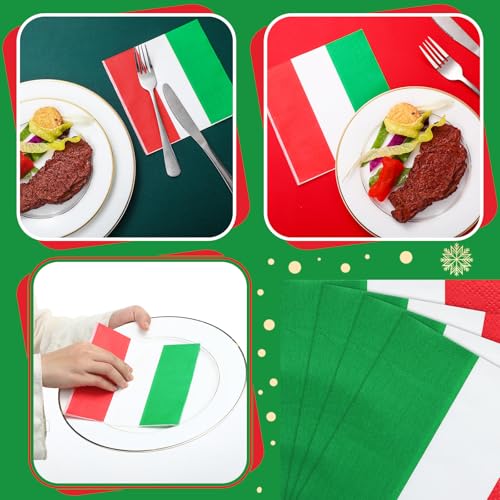 Italian Flag Paper Napkins - 6.5 Inch Red White Green Bulk Set of 50