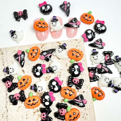25Pcs 3D Halloween Nail Art Charms Cute Pumpkin Ghost Rhinestones