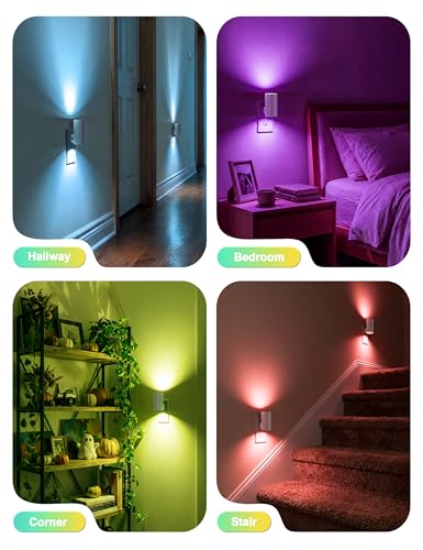 White RGB Night Light Plug-in Wall Night Light 6 Colors Dimmable Sensor 2 Pack