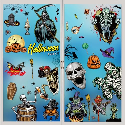 63PCS Halloween Window Clings - Bloody Handprints & Skeletons