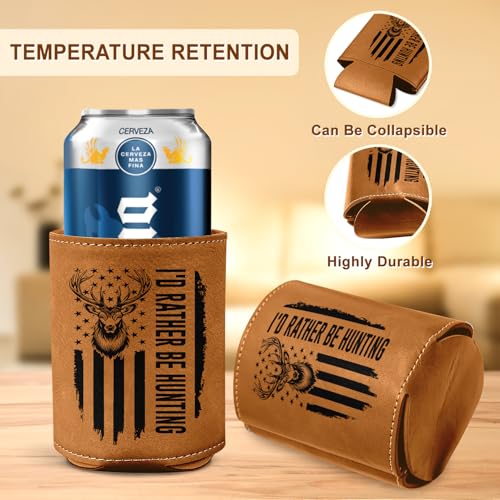 365FURY Hunting Gifts for Men - Leather Beer Can Cooler, Collapsible & Insulated, Birthday & Christmas Present