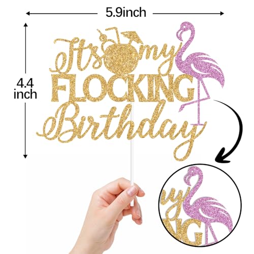 Gold Glitter It's My Flocking Birthday Cake Topper - Fun Party Decor