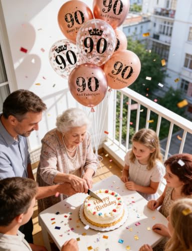 90th Birthday Balloons Decorations Set - Rose Gold 90 Latex Balloons (24 Pcs)