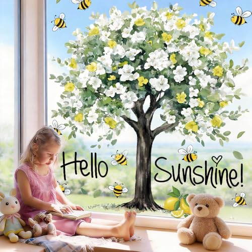 Heirloom Haven Extra Large Lemon Tree Window Clings - Yellow Spring Decor, 6 Sheets