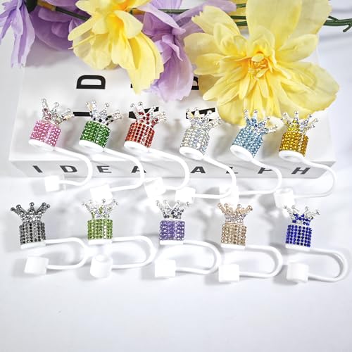 3Pcs Crown Diamond Straw Toppers Set for Stanley Cup - Bling Straw Covers with Glittering Rhinestones for 30 & 40 Oz Tumblers,21 Colors for Princess Girls Gift (Hot Pink)