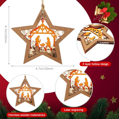 48 Pcs Nativity Star Ornaments - Wooden Christmas Decorations for Religious Celebrations (Variation of THIS listing)