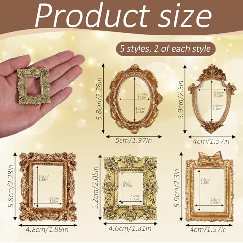Mini Gold Picture Frames Set - 10 Vintage Resin Frames for Crafts