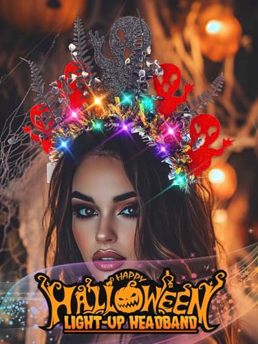 Urieo Light Up Ghost Headband LED Halloween Glow Hair Piece