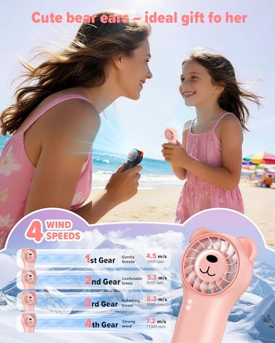Gentsvip Pink Portable Handheld Mini Fan - Rechargeable, 4 Speeds, Compact for Travel & Makeup