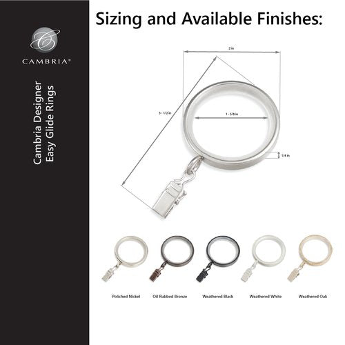 MODE Cambria Designer Series - Premium Easy Glide 18 Count Curtain Rings - Metal with Smooth, Quiet Nylon Inserts with Clips - 2 inch Diameter (1-5/8 inch Inside Diameter) - Oil Rubbed Bronze