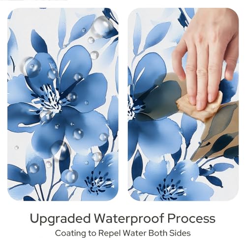 Blue Floral Shower Curtain, 72x72 Inch Watercolor Navy Botanical Bath Set