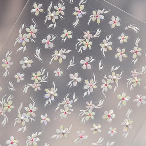 5D Embossed Flower Nail Art Stickers - White Peach Blossom Decals