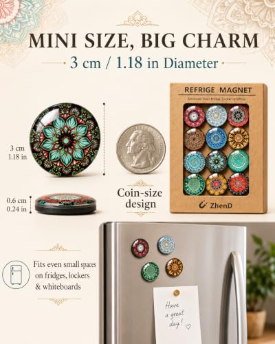 Cute Mandala Refrigerator Magnets - 12 Pack Decorative Fridge Magnets