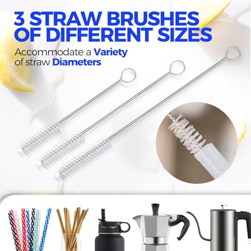 Holikme 5-Piece Bottle and Straw Cleaning Brush Set, 14" Blue