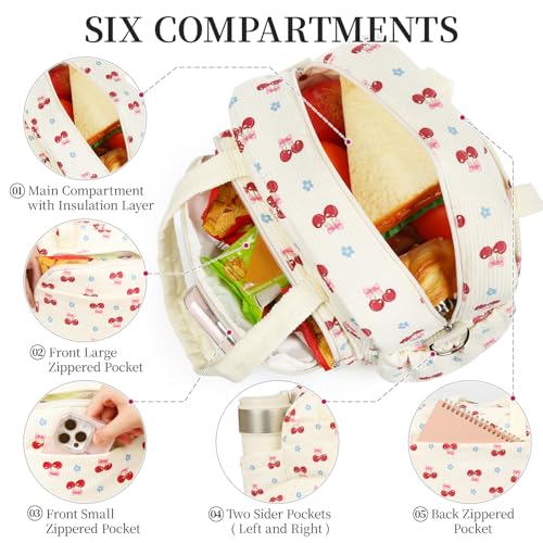 WOBAGMEN Cherry Corduroy Insulated Lunch Box for Women