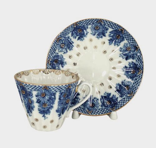 Lomonosov Porcelain Tea Cup and Saucer Set Radiant Basket 2pc 7.95 oz/235 ml
