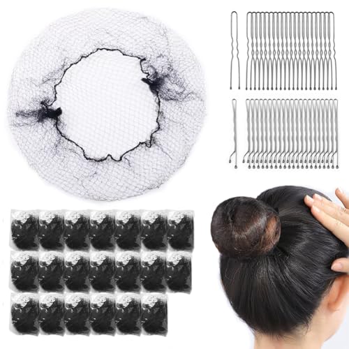 SIKCOSKI 24-Inch Hair Nets Bun Kit with Pins and Hair Ties - Black