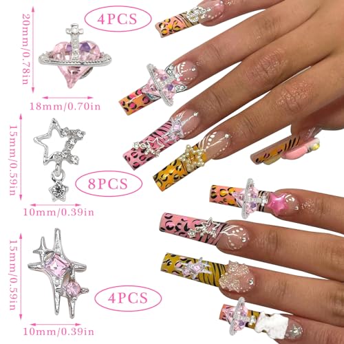 RODAKY Star and Planet Nail Charms 12pcs Crystal Rhinestone Gems