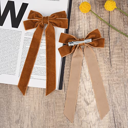 Aileam Brown Velvet Hair Bows with Alligator Clips - 2 Pack