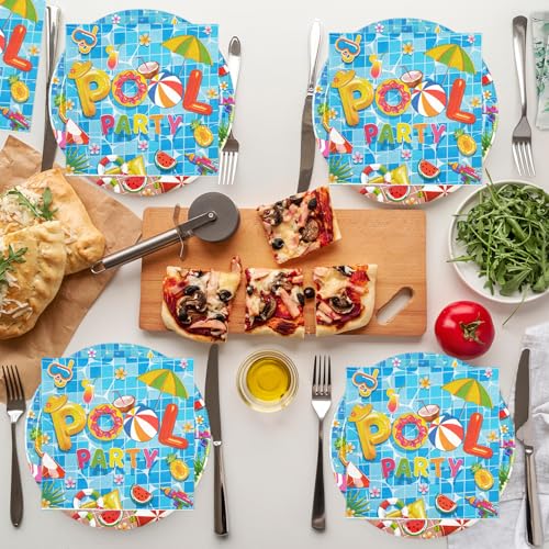 40PCS Summer Pool Party Plates and Napkins Set - Beach Theme Tableware