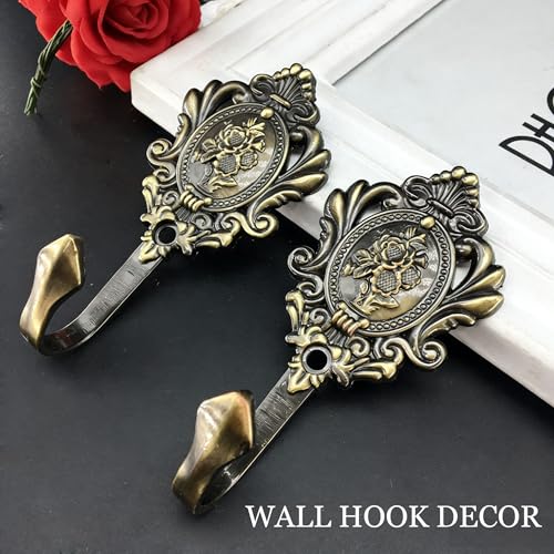 2Pcs Vintage Bronze Rose Pattern Curtain Tiebacks - Zinc Alloy Wall Hooks