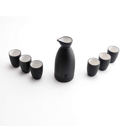 Lyty Ceramic Sake Set Cups with Warmer + Sake Saki Drink Storage Box, Porcelain Pottery Hot Cold Saki Drink, 9pcs include 1 Stove 1 Warming Bowl 1 Sake Bottle 6 Cup