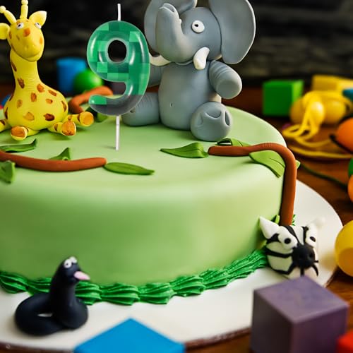 TNT Themed Number Birthday Candle - Green Pixel Cake Topper