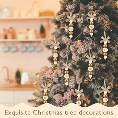 Bohemian Gold Wooden Christmas Tree Ornaments Set - Blessing Words, 24 Pieces